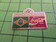 616b Pin's Pins / Rare Et De Belle Qualité / THEME COCA-COLA / COUPE DU MONDE FOOT ITALIE 90 DRAPEAU BRESIL - Coca-Cola