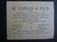 VIEUX PAPIER EGYPTE PORT SAID CARTE OSMAN,S GRANDE MAISON HABILLEMENTS ORIENTAUX, CONFECTION (sous Protectorat)  Clas 3. - Documents Historiques