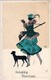 Marte Graf Col Fasto Silhouette Künstlerkarte Jagd Jägerin In Modischer Ausstattung Art Deco Jugendstil Hund Gewehr 1926 - Scherenschnitt - Silhouette