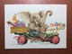 Vintage USSR Unused Congratulations! Postcard 1984 By ROZANOV. Dressed Elephant Antique Car Cabriolet Old Toy Horse - Autres & Non Classés