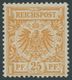 Dt. Reich 49a *, 1889, 25 Pf. Gelborange, Falzrest, Pracht, Fotobefund Jäschke-L., Mi. 240.- - Usati