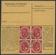 BUNDESREPUBLIK 137 VB BRIEF, 1954, 80 Pf. Posthorn Im Viererblock Rückseitig Mit 50 Pf. Zusatzfrankatur Auf Paketkarte A - Usados