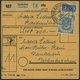 BUNDESREPUBLIK 137 VB BRIEF, 1954, 80 Pf. Posthorn Im Viererblock Rückseitig Mit 50 Pf. Zusatzfrankatur Auf Paketkarte A - Usados