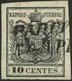 LOMBARDEI UND VENETIEN 2Ya O, 1854, 10 C. Schwarz, Maschinenpapier, Type III, Platte A, L2 PADOV(A), Pracht, Befund Klam - Lombardo-Veneto