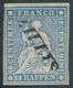 SCHWEIZ BUNDESPOST 14IIBym O, 1859, 10 Rp. Lebhaftblau, Berner Druck III, (SH-Nr. 23B4.a), Diagonaler L1 ZILLIS, Vollran - 1843-1852 Federal & Cantonal Stamps