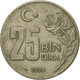 Monnaie, Turquie, 25000 Lira, 25 Bin Lira, 1995, TB+, Copper-Nickel-Zinc - Turquie