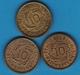 DEUTSCHES REICH LOT 3 X 10 REICHSPFENNIG 1932D + 1935 -1936A KM# 40 - 10 Reichspfennig