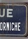 Ancienne PLAQUE  EMAILLEE  Nom De RUE  -  RUE De La CORNICHE   ( Plaque Authentique) - Enameled Signs (after1960)