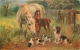 Chevaux Et Chiens. Carte Oilette Style Peinture Au Couteau - Horses