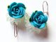 Boucles D'oreilles Artisanales, Fleurs Turquoise, Chips Quartz, Cristal Naturel, Artisanat Français, Aide Humanitaire - Boucles D'oreilles