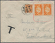 China: 1936, 40 Years Postal Service 2 C. Orange Pair Encircled W. Red Pencil And Martyr 1 C. Tied " - 1912-1949 Republik