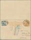 China - Ganzsachen: 1925, Double Card Junk 1 + 1 C. Uprated Junk 3 C. Canc. "SHANGHAI 11.1.27" To Ge - Postcards