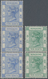 Hongkong: 1882/1884 QV 5c. Pale Blue, Wmk Crown CA, Vertical Strip Of Three, And 10c. Green, Wmk Cro - Autres & Non Classés