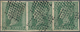 Indien: 1854 2a. Deep Green Horizontal Strip Of Three, With Large Parts Of Outer Framelines, Used An - 1852 Sind Province