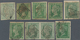 Indien: 1854 2a. Green, Group Of 7 Used Singles And A Pair, Various Shades And Cancellations, All Wi - 1852 District De Scinde