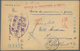 Lagerpost Tsingtau: Matsuyama, 1915, Blue Printed Camp Stationery Card With Oval Violet Camp Seal An - Deutsche Post In China