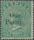 Bermuda-Inseln: 1875, QV 1s. Green With Wmk. Crown CC Surcharged ‚One Penny.‘, Mint Hinged, Scarce S - Bermudes