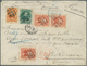 Brasilien: 1875, 10 R. Red (3 Inc. Pair), 100 R. Green And 500 R. Orange Canc. Grid On Cover Endorse - Neufs