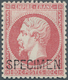 Frankreich: 1862, 80 C. Napoleon Rose, Unused With Original Gum, Overprint "SPECIMEN" And Normal Per - Andere & Zonder Classificatie