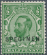 Großbritannien: 1912, ½d. Green, Wm Simple Cipher, Die 1B, With "Specimen" Overprint, Mint O.g. Prev - Andere & Zonder Classificatie