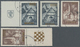 Kroatien: 1941, 1.50 Din. + 1.50 Din. And 4 Din. + 3 Din. Exhibition Stamps With Gold Imprint. Here - Croatia