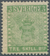 Schweden: 1855, Coat Of Arms 3 Skill Pale Green REPRINT With Large Part Original Gum , Fine And Scar - Ongebruikt