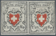 Schweiz: 1850 'Orts-Post' 2½ Rp. Schwarz/rot Ohne Kreuzeinfassung, Waagerechtes Paar Der Typen 38+39 - Andere & Zonder Classificatie