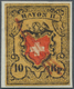 Schweiz: 1850 Rayon II 10 Rp. Schwarz/rot/tieforangegelb, Type 18, Druckstein A1-O, Mit Teilen (etwa - Andere & Zonder Classificatie