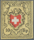 Schweiz: 1850 Rayon II 10 Rp. Schwarz/rot/gelb, Type 5 Vom Stein E-LO Mit 'Plattenfehler' "Obere Ran - Other & Unclassified