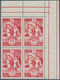 Sowjetunion: 1938, Komsomol (Комсомол), 50kop. Red, MARGINAL BLOCK OF FOUR From The Upper Right Corn - Used Stamps