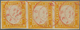 Italien - Altitalienische Staaten: Sardinien: 1862, 80 C Yellow, Horizontal Strip Of 3, Full Margins - Sardinië