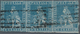 Italien - Altitalienische Staaten: Toscana: 1857, 2cr. Blue On Grey Paper, Horizontal Strip Of Three - Toscana