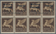 Italien: 1945, C.L.N. MASSA CARRARA Local Issue, 5 Lire On 50 C Brown Airmail Stamp, 12 Blocks Of Fo - Mint/hinged