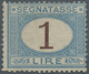 Italien - Portomarken: 1874, 1l. Blue/brown, Fresh Colour, Normally Perforated With Some Flat Perfs - Strafport
