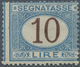 Italien - Portomarken: 1874: 10 Lire Postage Due, Blue And Brown, MNH, Signed And Certificate Silvan - Strafport