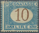 Italien - Portomarken: 1870: 10 Lire Segnatasse Blue And Brown, Typical Shifted Perforation, Short D - Postage Due