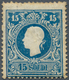 Österreich - Lombardei Und Venetien: 1858, 15 Soldi Blau, Type I, Voller Originalgummi Mit Falzreste - Lombardo-Veneto