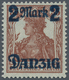 Danzig: 1920, 2 M. Auf 35 Pfg. Germania Mit Spitzen Des Netzunterdrucks Nach Unten Und Aufdruckfehle - Altri & Non Classificati