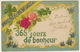 Tres Belle Carte Gaufrée Fleurs Roses En Soie Silk  Trefle 4 Feuilles Porte Bonheur Vers Neuvelle Les La Charité 70 - Fiori