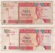 Lot De 2 Billets, 3 Pesos Convertibles 2006 , Alphabet BB10 Et BB16 , N : 009899 Et 256343 - Cuba