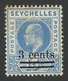 Seychelles, 3 C. On 15 C, 1903, Scott # 49, MH. - Seychelles (...-1976)