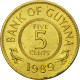 Monnaie, Guyana, 5 Cents, 1989, TTB, Nickel-brass, KM:32 - Guyana