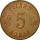 Monnaie, Iceland, 5 Aurar, 1946, TTB, Bronze, KM:9 - Islande