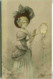 BOTTARO SIGNED ART NOUVEAU POSTCARD 1900s - GLAMOUR LADY & BIG HAT ( BG31 ) - Bottaro