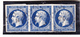Yvert N°14 H Variété Postfs En Bande De Trois ,nuance Bleu Foncé, Ttb 1er Choix. - 1853-1860 Napoléon III