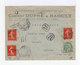 Sur Enveloppe 3 Timbres Type Semeuse 10 C. Rouge Et Un Type Blanc 5 C. Vert. CAD Hexagonal Paris 1907. (749) - 1877-1920: Période Semi Moderne