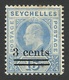 Seychelles, 3 C. On 15 C, 1903, Sc # 49, Mi # 49, MH. - Seychelles (...-1976)