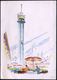 (20a) HANNOVER-MESSEGELÄNDE/ TURMBESTEIGUNG 1956 (1.5.) SSt = "Hermes"-Turm (Messegelände) Motivgl. Künstler-Ak: "HERMES - Monuments
