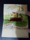 Fold-out Easter Greetings, Rabbit Crepe Paper 3-D When Unfolded, 1900s Vintage Postcard - Mechanical