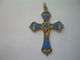 PENDENTIF CROIX PECTORALE RELIGIEUSE En LAITON EMAIL BLEU.... 2 Scans - Religión & Esoterismo